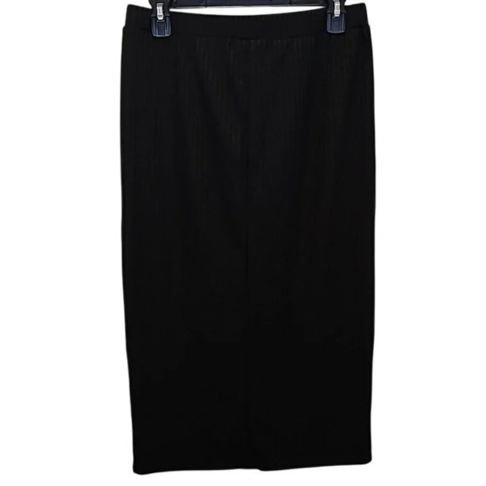 Avec Les Filles Ribbed Midi Skirt Medium New Black Designer Comfort Office